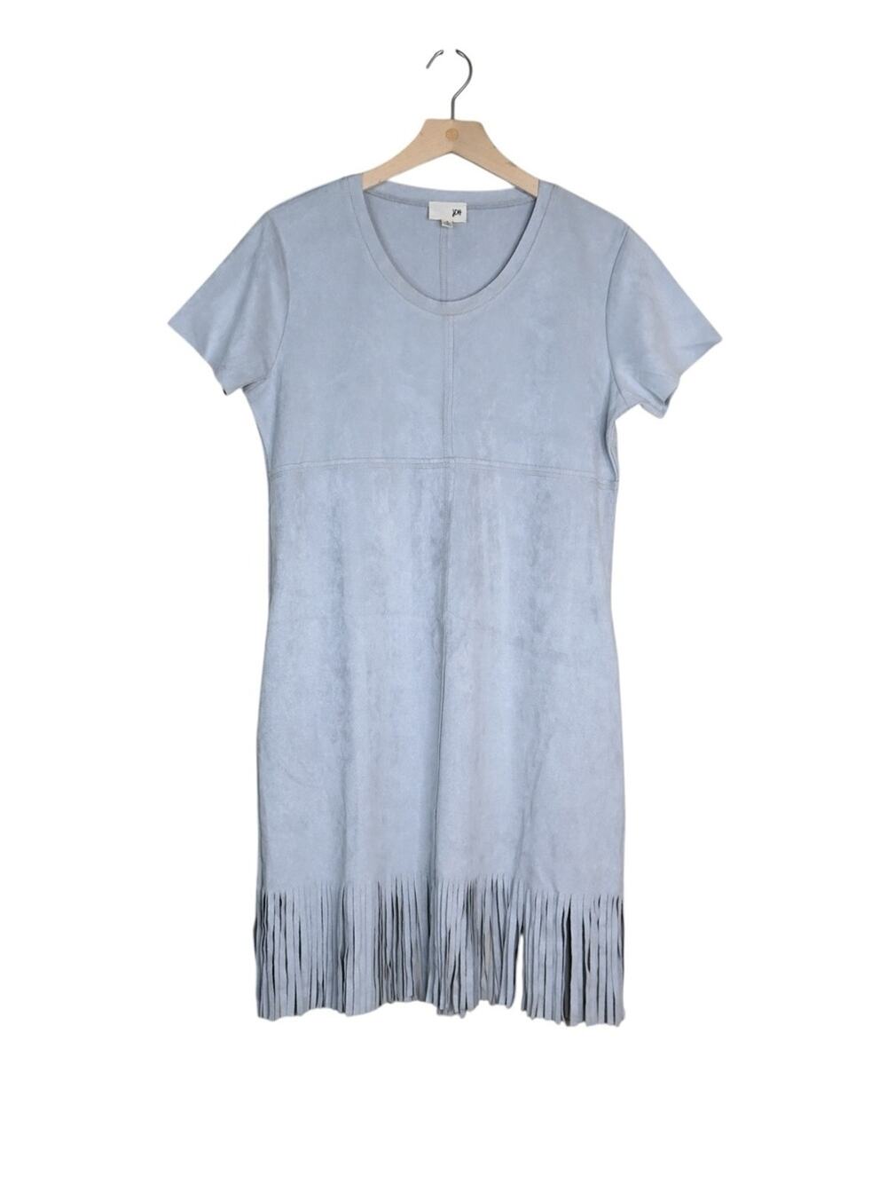 JOH Women's S Short Sleeve Faux Suede Fringe Dress with Pockets